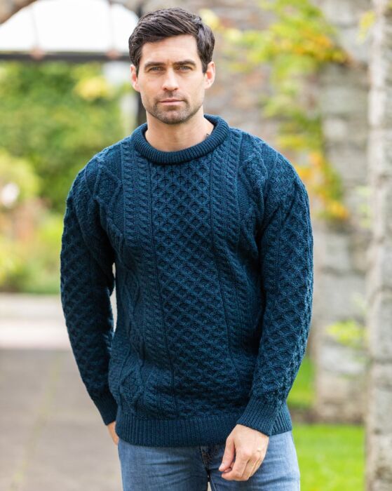 Pure Wool Aran Sweater Unisex Black Watch