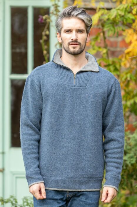 Half Zip Lambswool Sweater Blue Stone