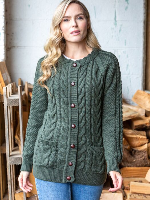 green cable cardigan