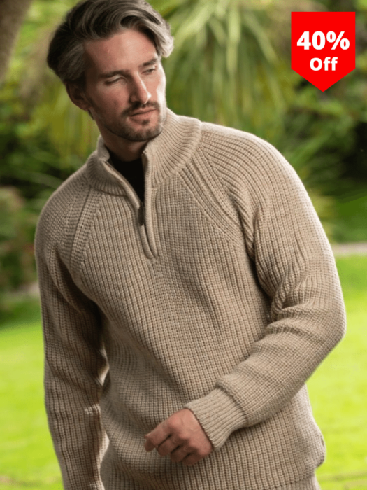 Forståelse Mark Surichinmoi Men's half zip ribbed sweater Camel | The Sweater Shop