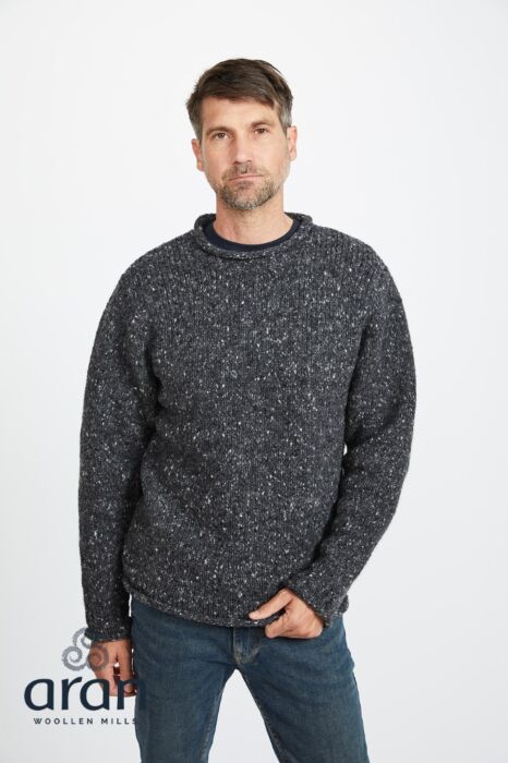 100% Donegal Roll Neck Sweater Charcoal