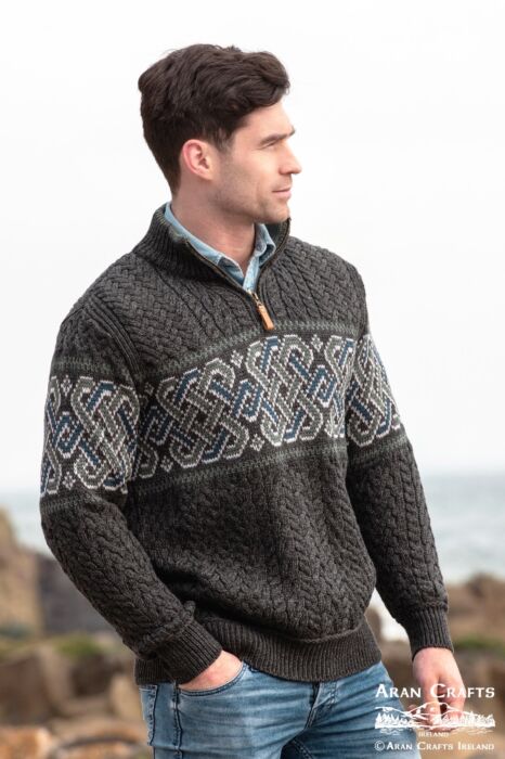 Half Zip Aran Sweater - Irish Handcrafts