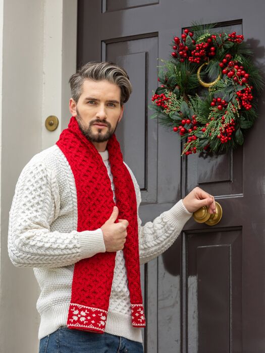 Christmas Irish Aran Scarf Red