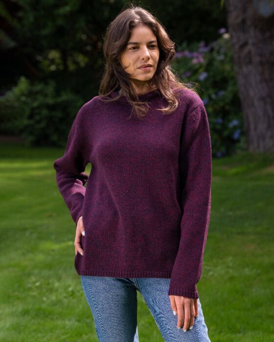 Unisex Roll Neck Sweater Merino Wool Dark Berry