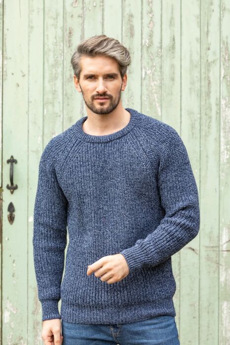 Mens Ribbed Crew Neck Sweater Denim