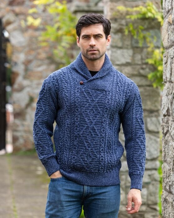 Aran Shawl Neck Sweater