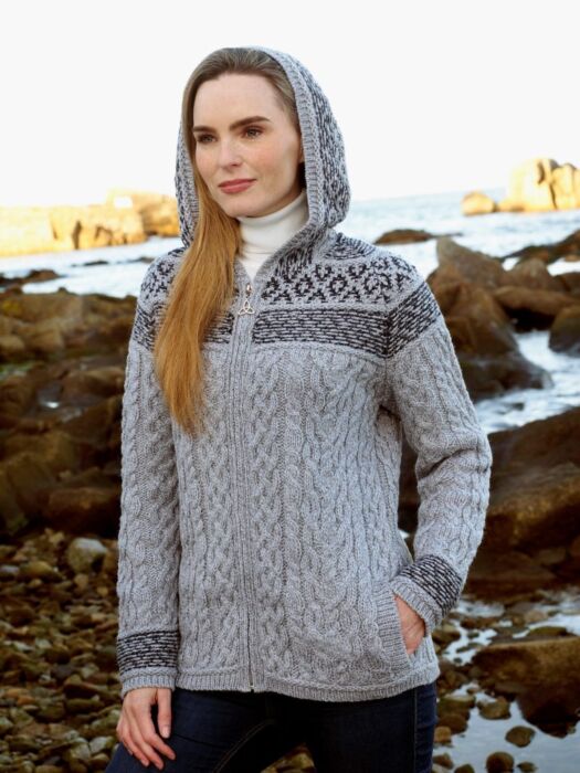 wool hooded cardigan