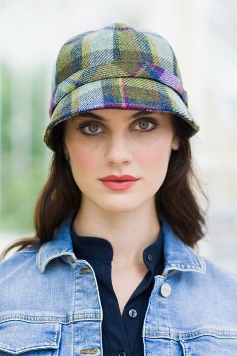 Ladies Irish Flapper Cap Purple Check The Sweater Shop
