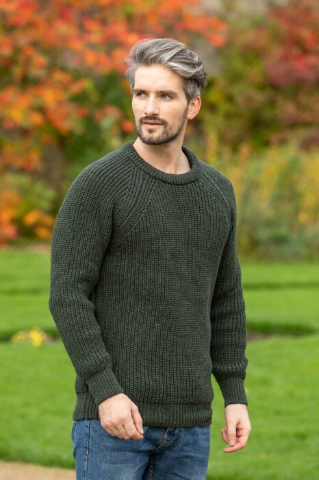 Mens Ribbed Crew Neck Sweater Green