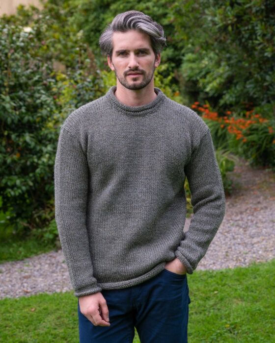 100% Donegal Wool Roll Neck Sweater Grey