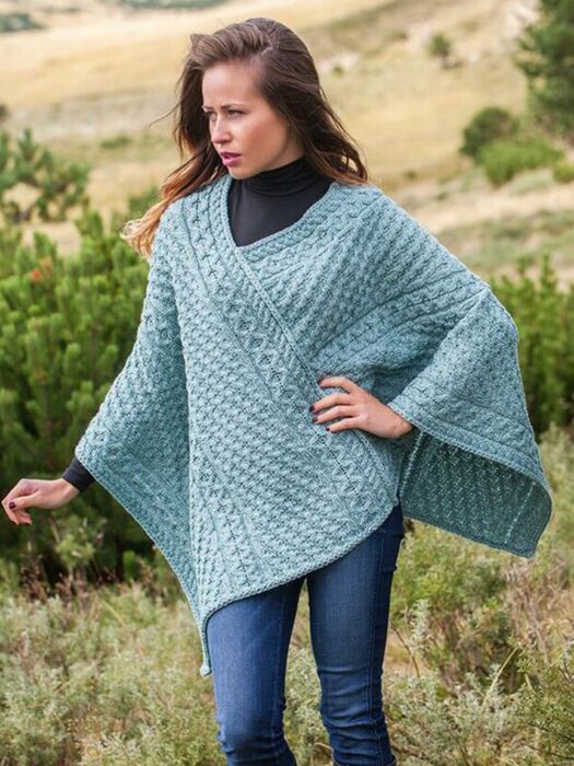 Womens V Neck Irish Aran Poncho | The