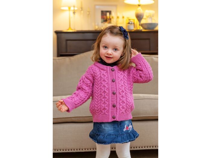 Kids Aran Cardigan Pink The Sweater Shop