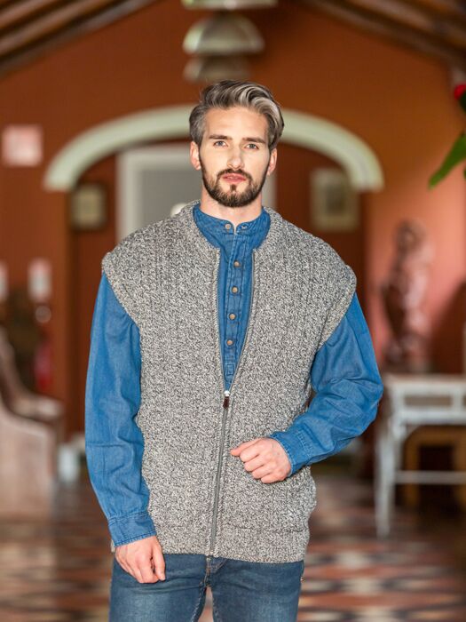 Aran Zip Waistcoat Merino Wool The Sweater Shop