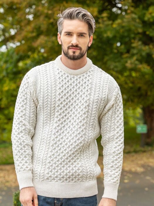 Unisex Merino Wool Aran Sweater Natural