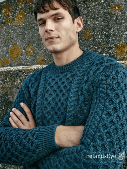 Irish Wool Sweater for Men - Blue (Select Size:: Medium)