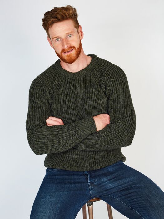 Mens Ribbed Crew Neck Sweater Green