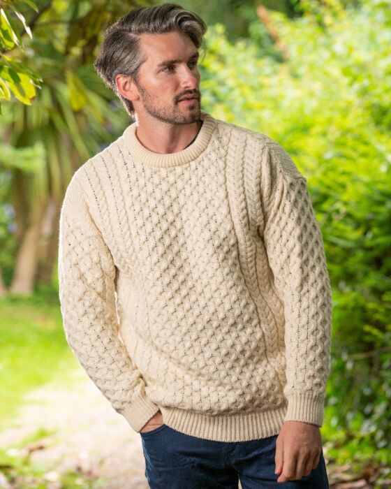 Unisex Merino Wool Aran Sweater - Natural