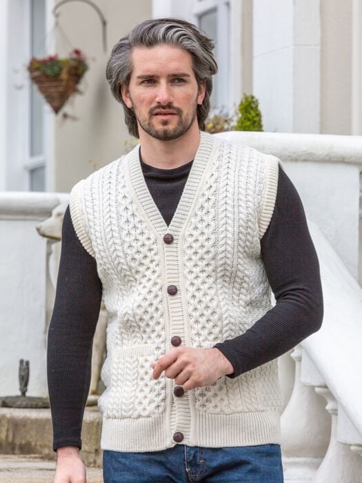 Mens Merino Wool V Neck Sweater Vest Natural | The Shop