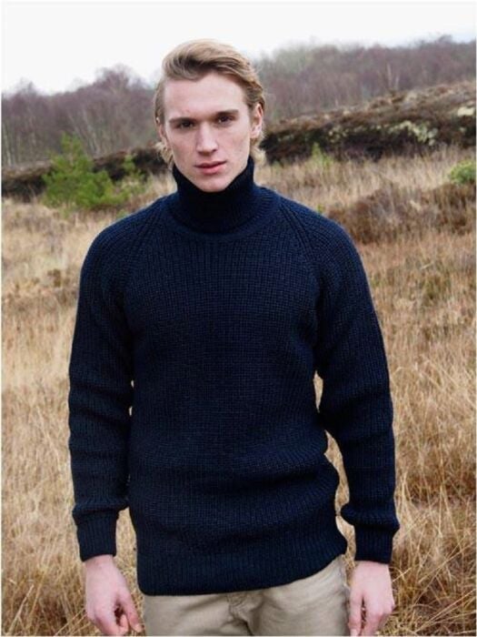 Mens Rib Roll Neck Navy