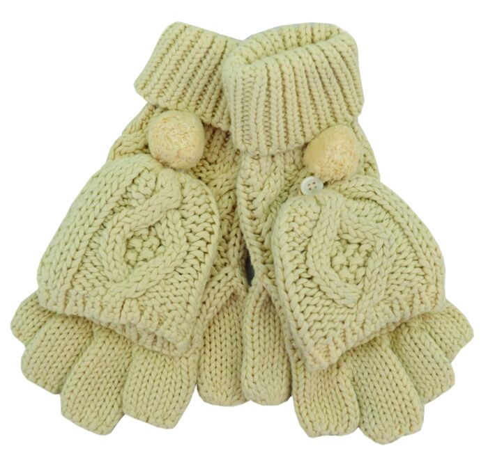 Patrick Francis Chunky Knit Aran Gloves Natural One Size