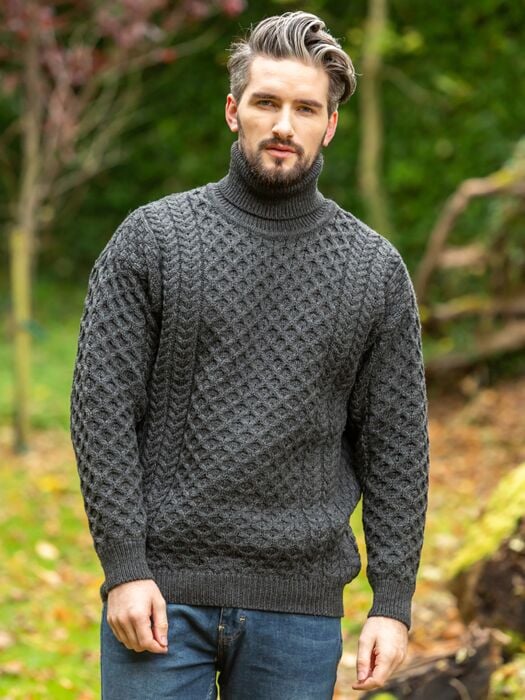 Men's Traditional Aran Turtleneck Sweater