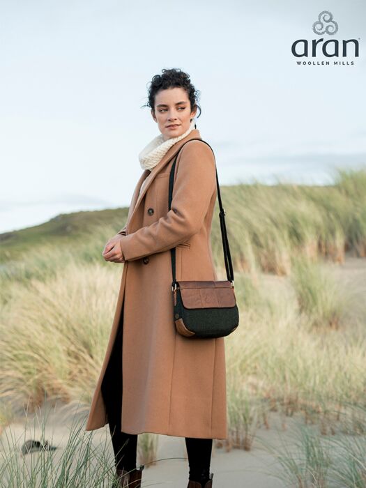 Green Tweed Herringbone and Leather Irish Handbag The Sweater Shop