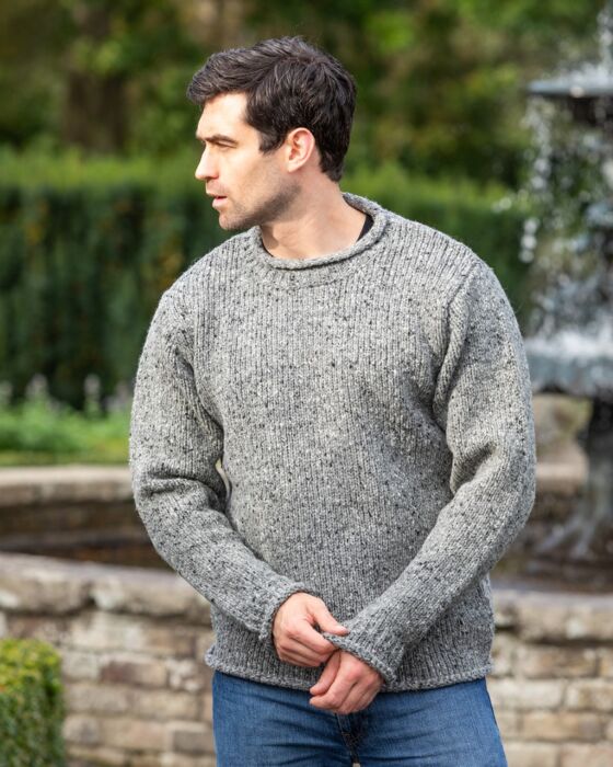 100% Donegal Wool Roll Neck Sweater Grey