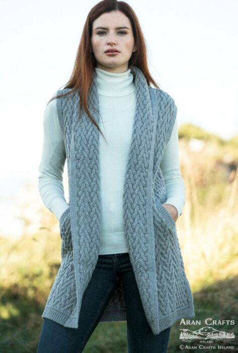 Sleeveless Aran Cardigan - Grey