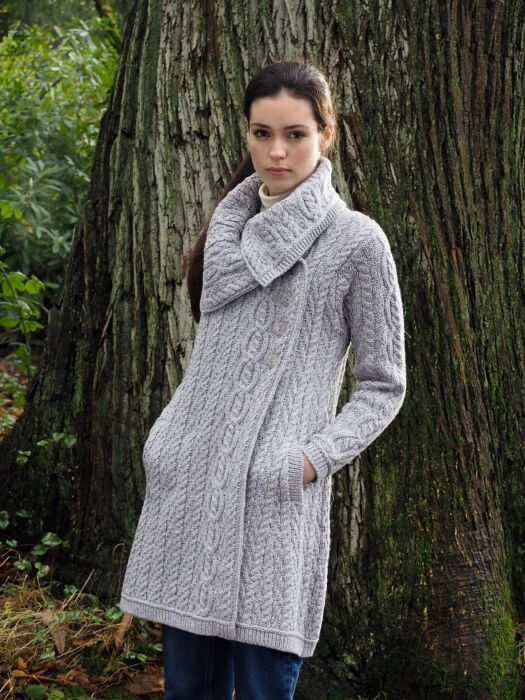 Womens Merino Wool Aran Coatigan | The Sweater Shop