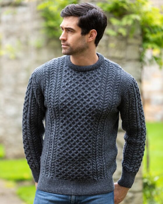 Mens Fisherman Merino Wool Sweater Slate