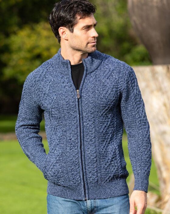 Irish Wool Sweater for Men - Blue (Select Size:: Medium)