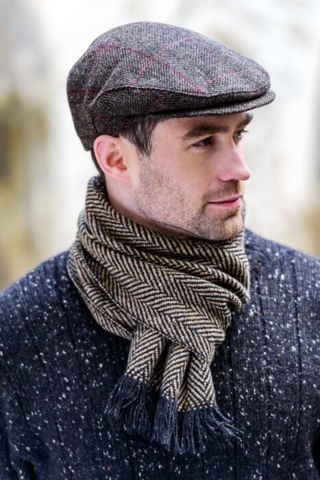 Brown herringbone flat cap sales