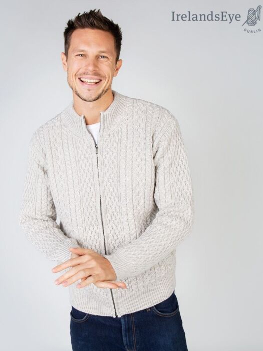 Aran Textured Zip Cardigan Silver Marl