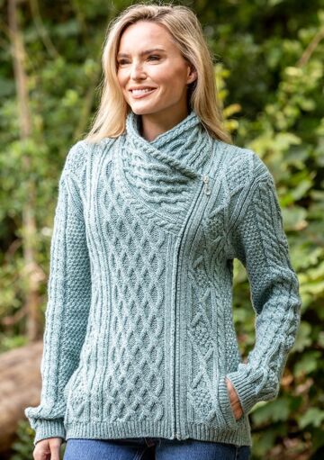 Side Zip Cable knit Sweater with Claddagh Zip