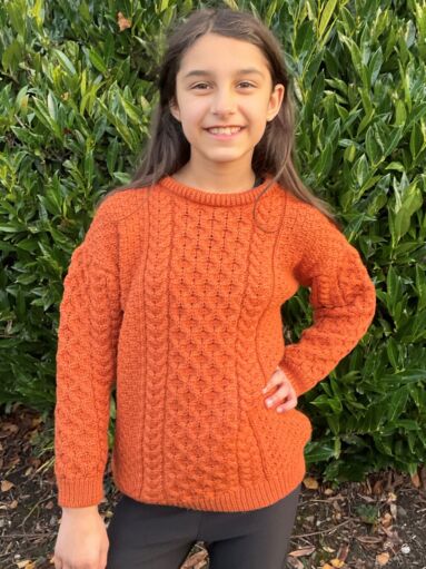 Kids Aran Sweater Merino Wool - Teracotta