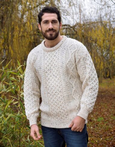 Pure Wool Unisex Aran Sweater Fleck | The Sweater Shop