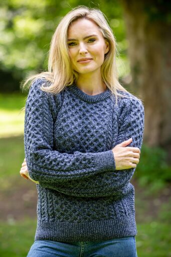 Unisex Merino Wool Denim Marl Aran Sweater