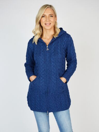 Hooded Zip Coat - Blue Marl