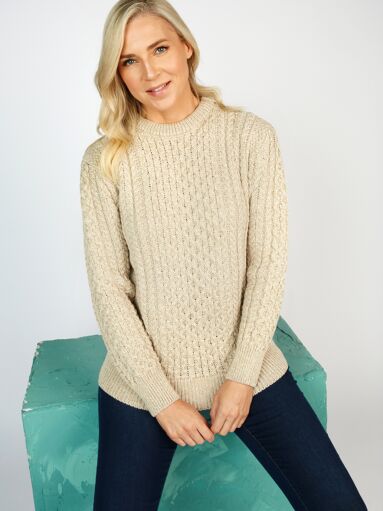 Unisex Merino Wool Aran Sweater - Parsnip