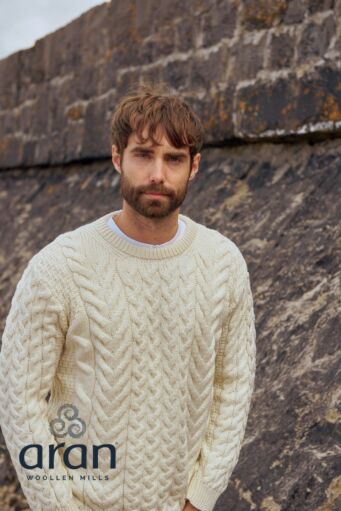 Super Soft Mens Aran Sweater Natural