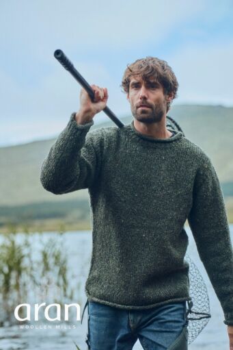 100% Donegal Wool Roll Neck Sweater Olive Green
