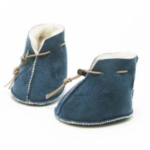 Merino Wool Baby Booties - Blue suede