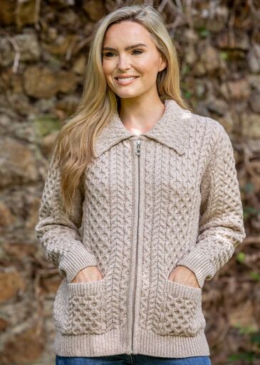 Womens Irish Aran Cardigan with zip