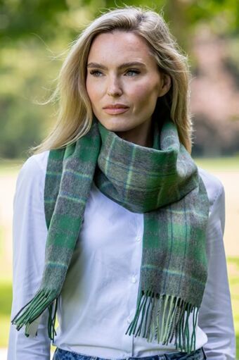 Wool and Cashmere Scarf Green Tartan