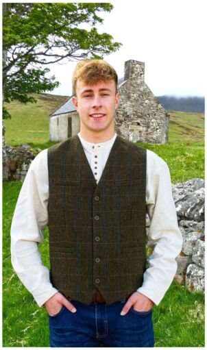 Mens Tweed Waistcoat Olive