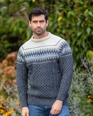 Unisex Merino Wool Aran Fairisle Sweater Slate 