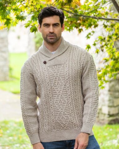 Merino Wool Shawl Neck Sweater Parsnip