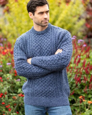 Unisex Merino Wool Aran Sweater Denim Marl