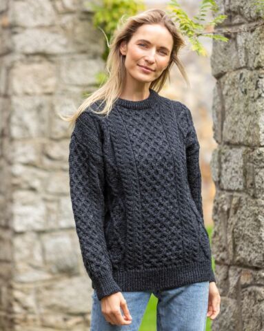 Unisex Pure Wool Aran Sweater Natural Fleck