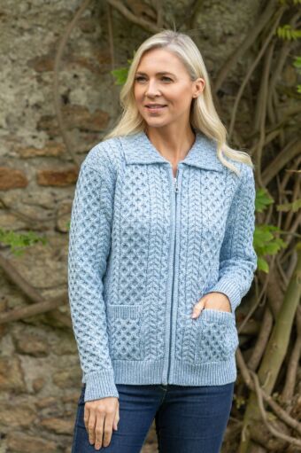 Irish Cardigan with Zip Sky Blue